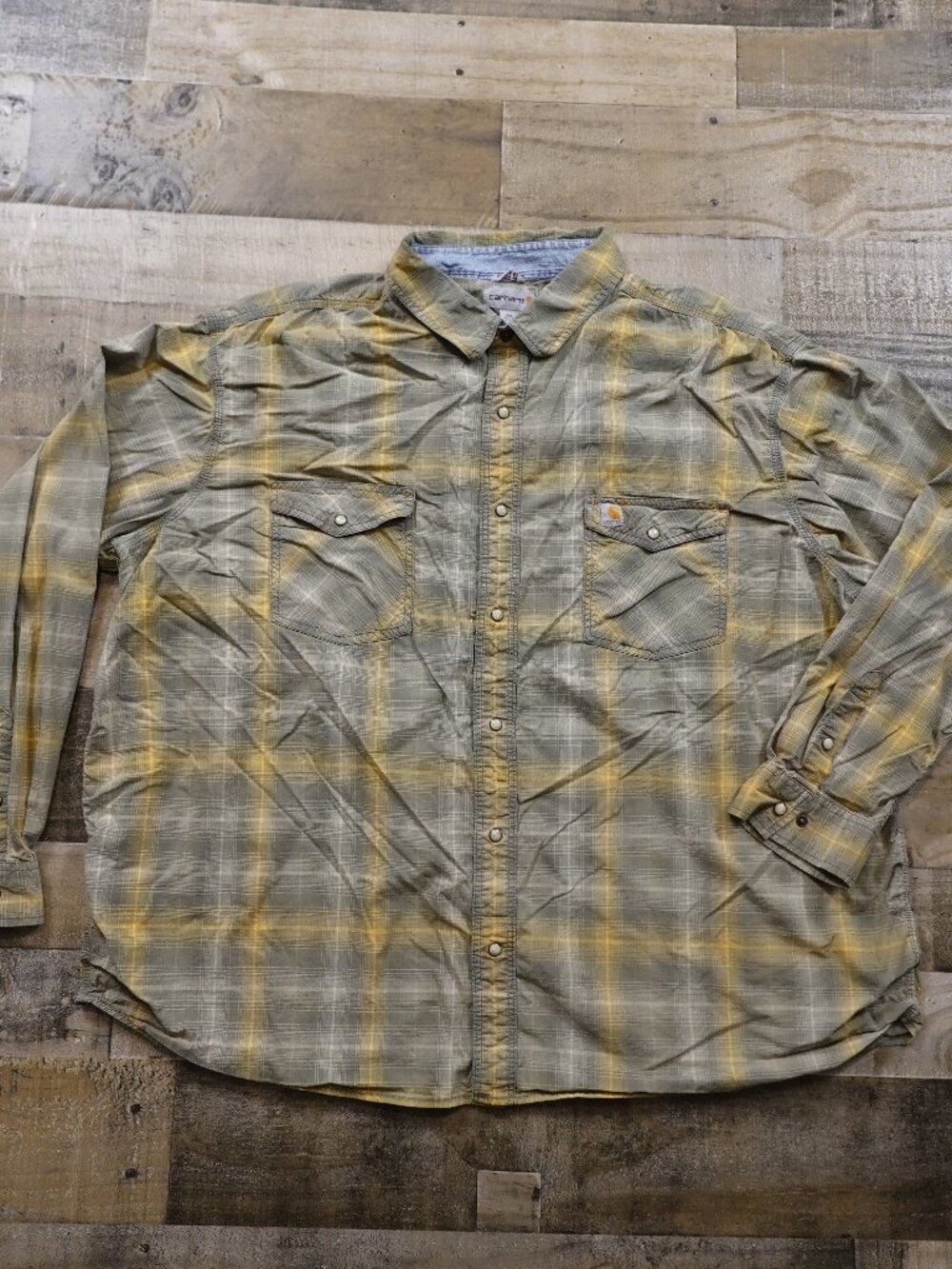 Carhartt Relaxed Fit Plaid Snap Shirt Men’s 4XL Green Yellow Western Workwear